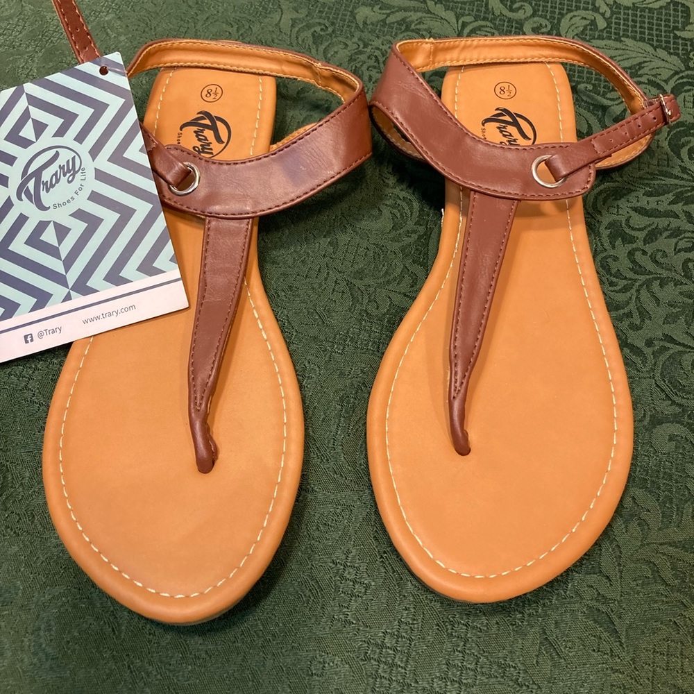 TRARY SHOES FOR LIFE T- STRAP OPEN TOE FLAT SANDALS SIZE 8.5 NWT